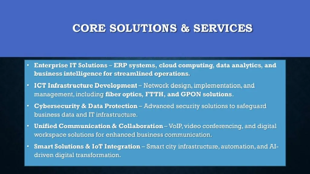Core solutions and Services